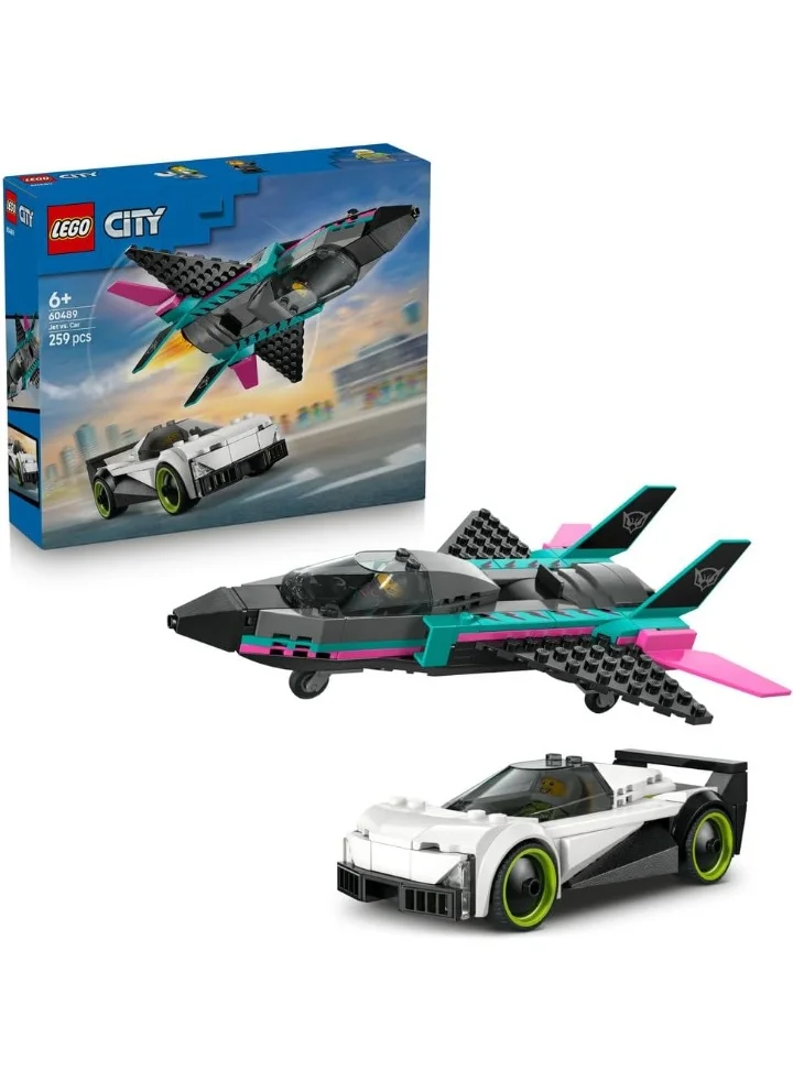 ليغو ليغو سيتي الطائرة النفاثة مقابل السيارة، مجموعة بناء للأطفال بعمر ٦ سنوات وأكثر (٢٥٩ قطعة) 60489